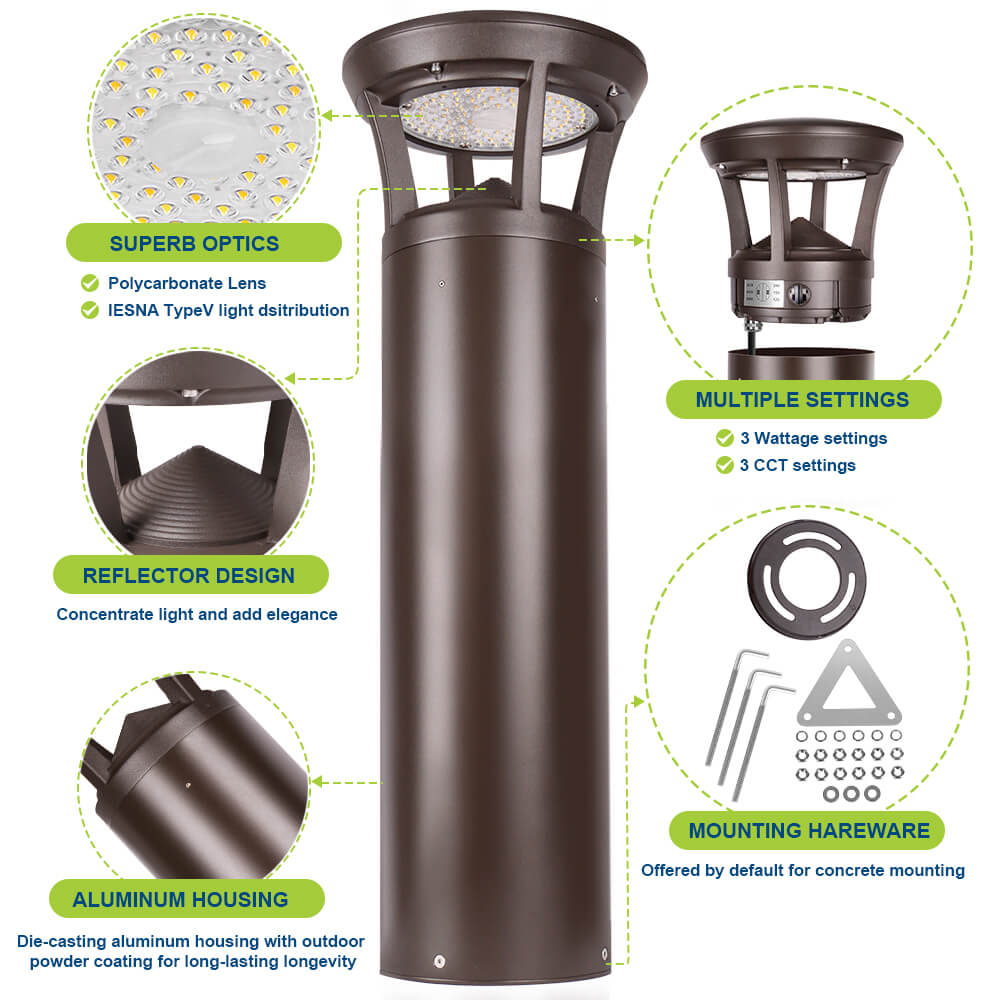 2ft Konlite LED Bollard Light with features highlighted
