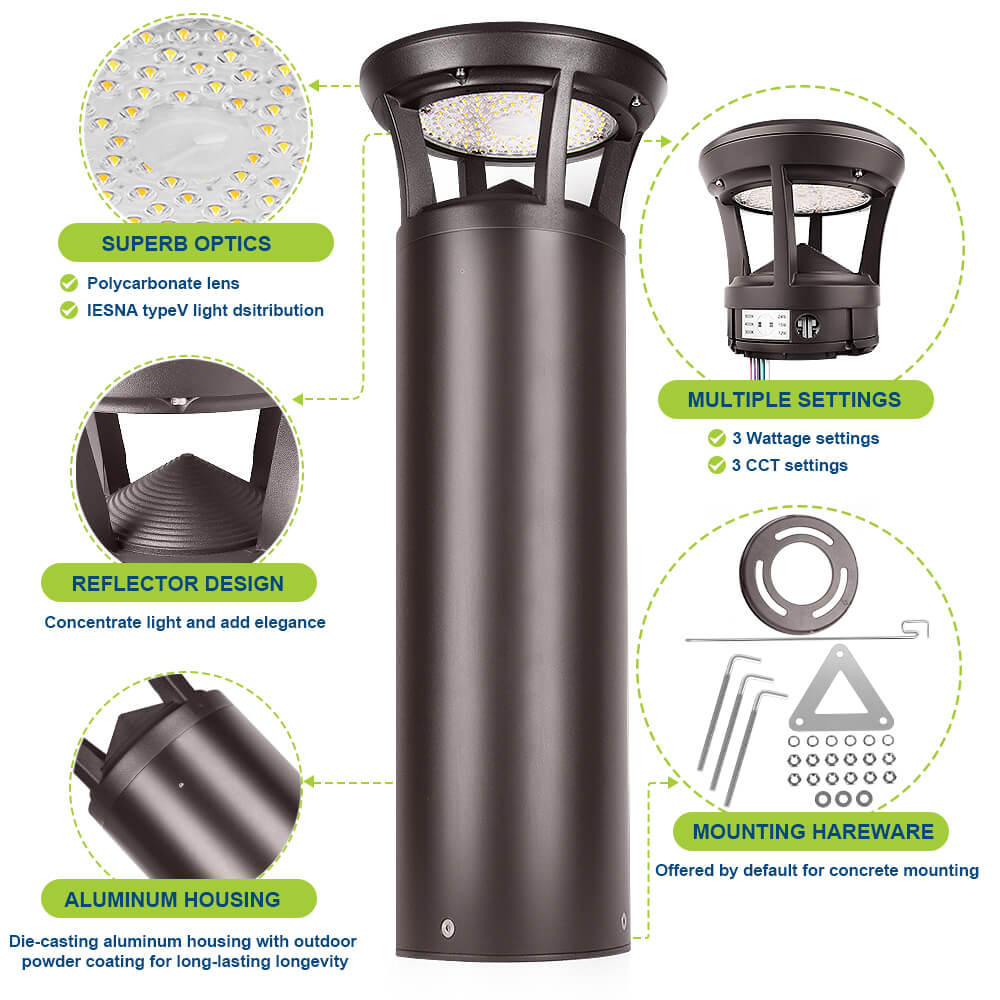 2ft Konlite LED Bollard Light with features highlighted