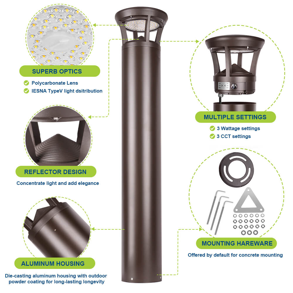 4ft Konlite LED Bollard Light with features highlighted
