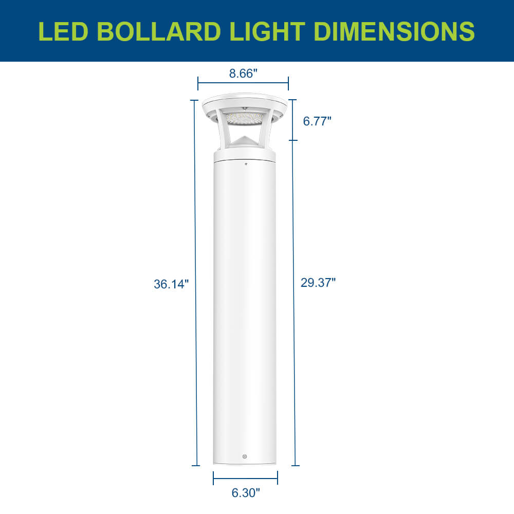 Dimensions of an LED bollard light with measurements in inches.