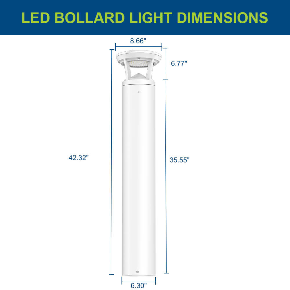 Dimensions of an LED bollard light with measurements in inches.