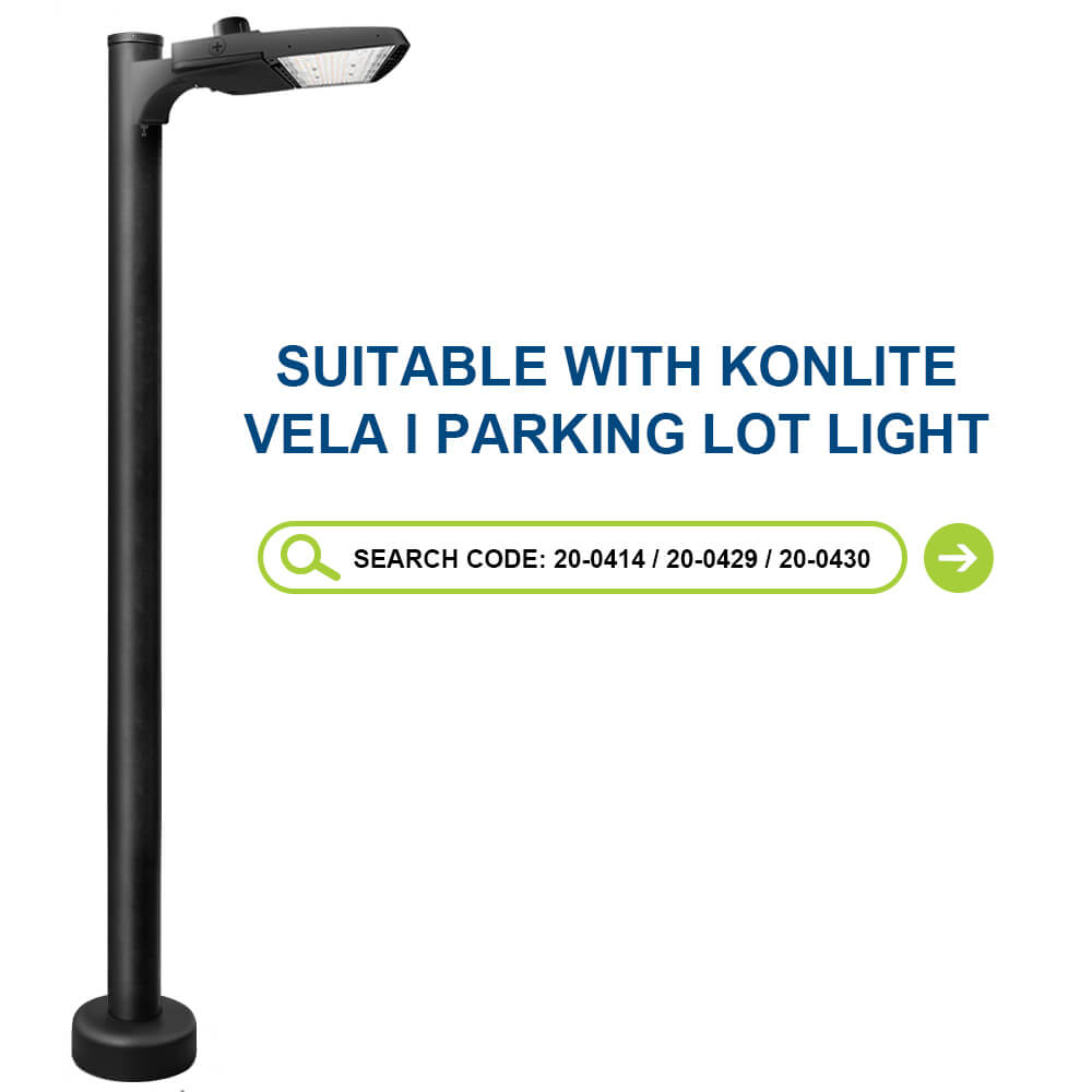 Street light pole with a black lamp on a white background