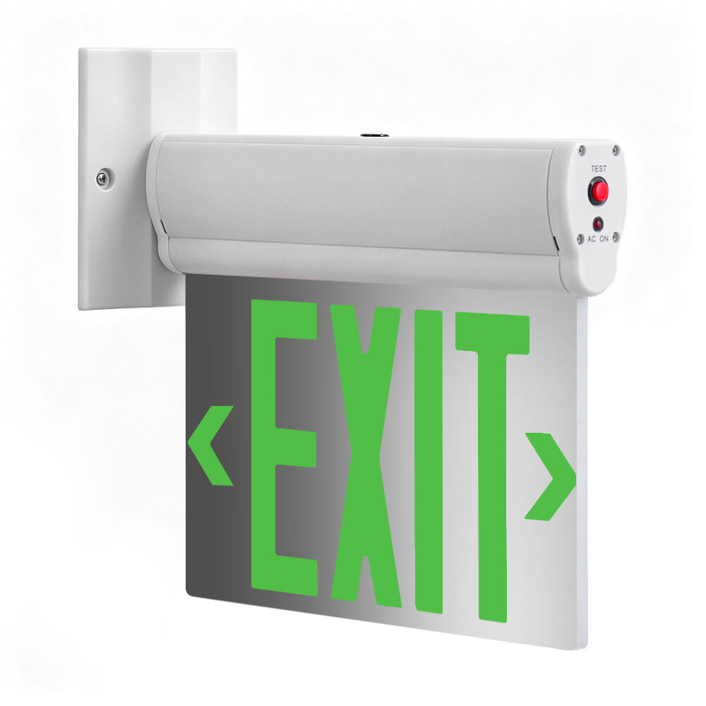 LED edge-lit exit sign green letter side wall mount