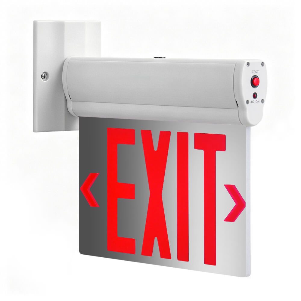 LED edge-lit exit sign red letter side wall mount