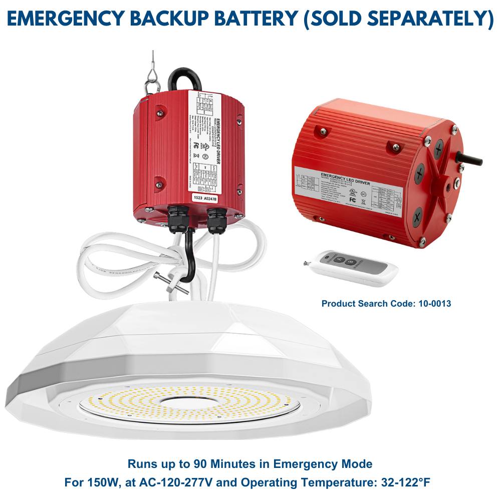 150W NSF Certified LED High Bay Light with a reflector with an emergency battery