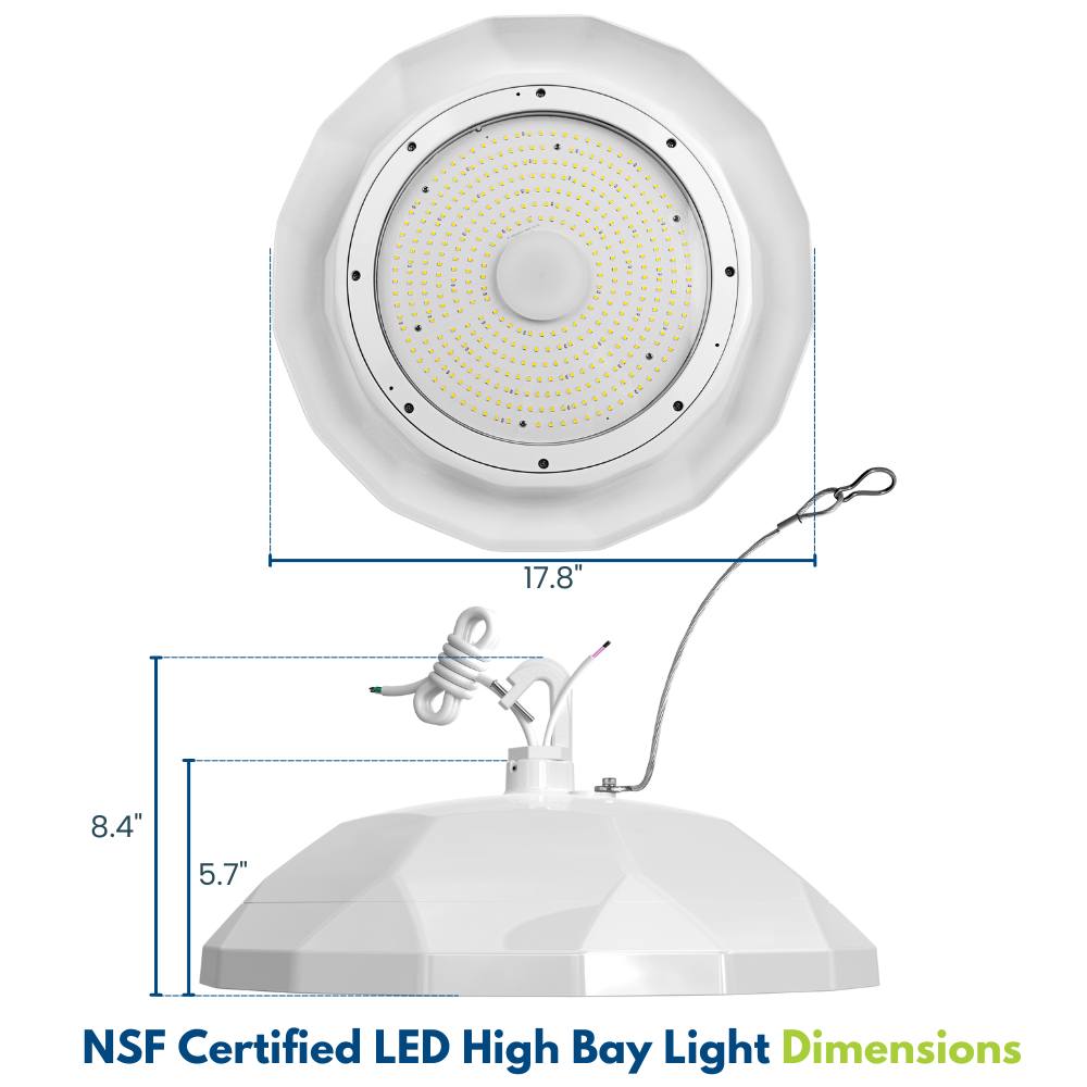 Dimensions of NSF Certified LED High Bay Light