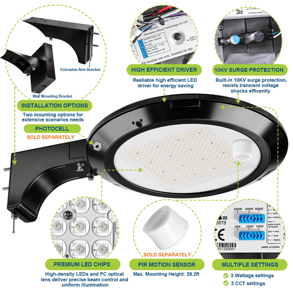 Highlighted features of 125W Konlite Atria LED Black Area Light