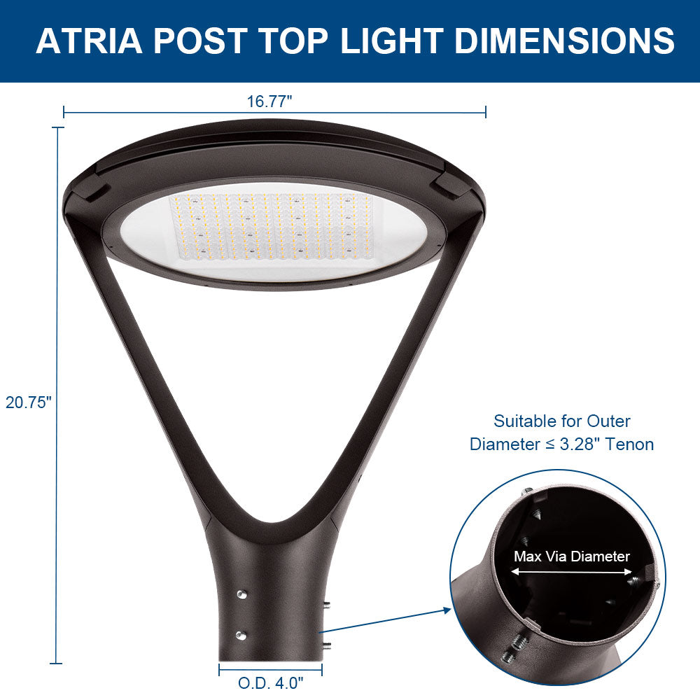 Atria post top light dimensions diagram with measurements and specifications.