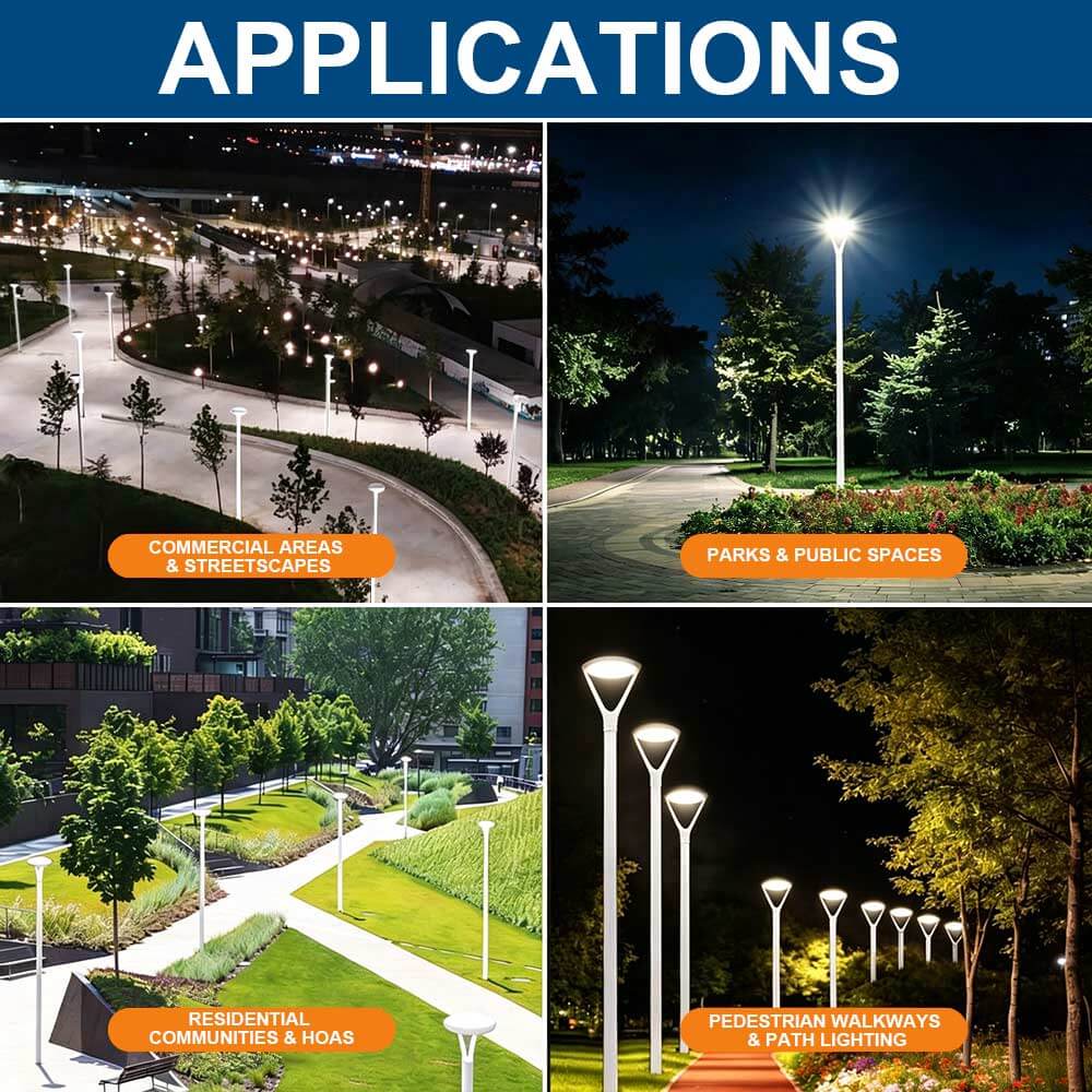 Range of outdoor applications for Atria LED White Post Top Lights