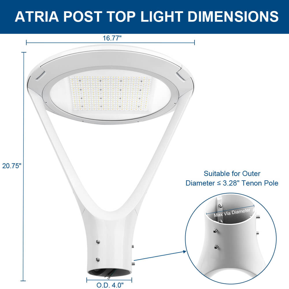 Diagram of Atria White Post Top Light Dimensions