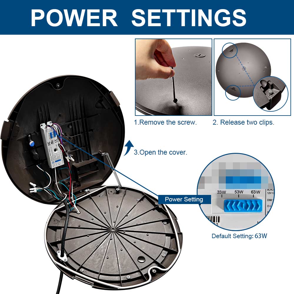 Step-by-step guide on how to adjust wattage settings on a Konlite Atira Turtle Friendly Amber LED Area Light