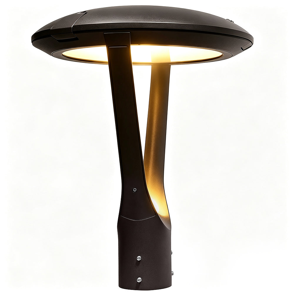 Side view of Atria Amber LED Post Top Light showing architectural design