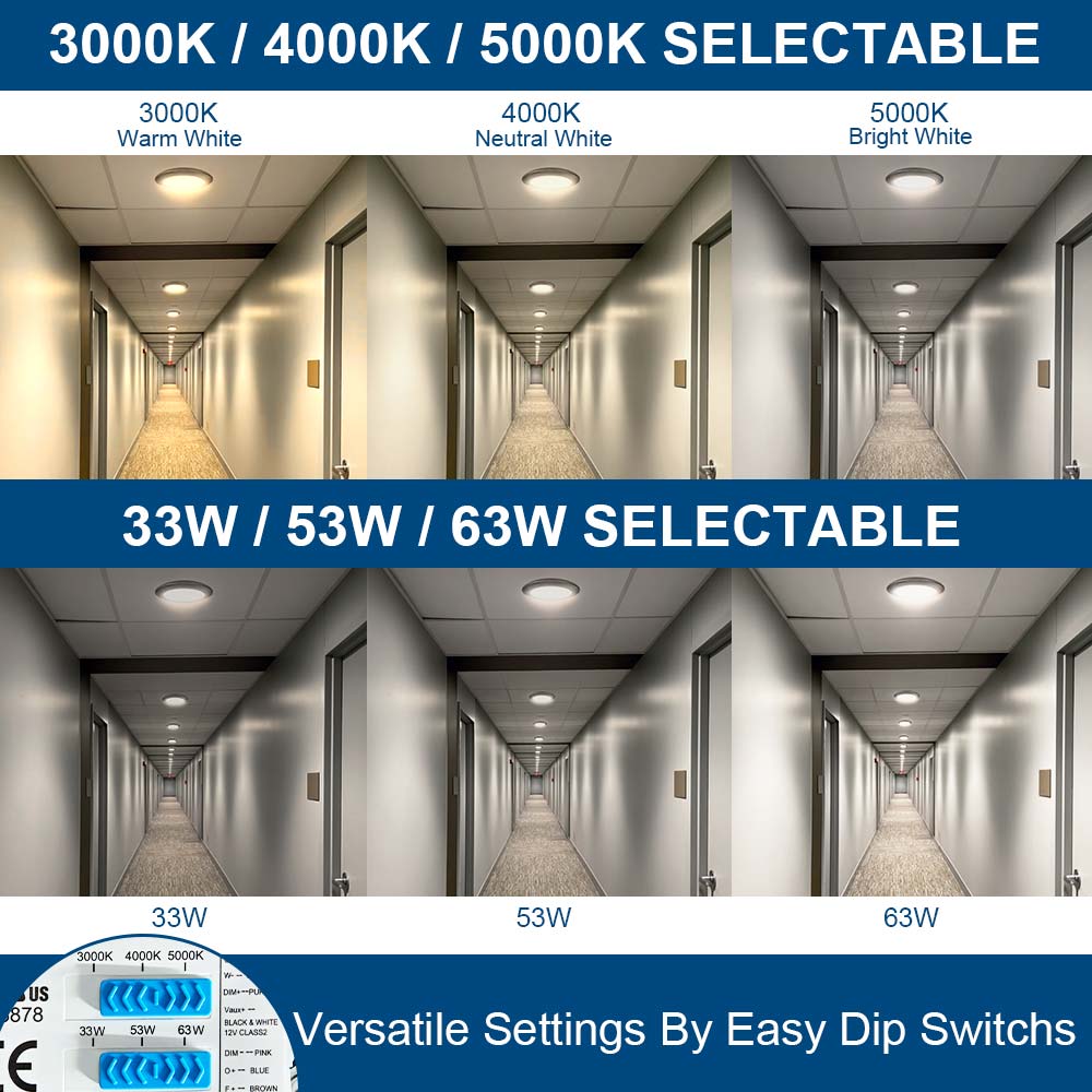 63W Konlite Atria Premium LED Canopy Light wattage and CCT selections