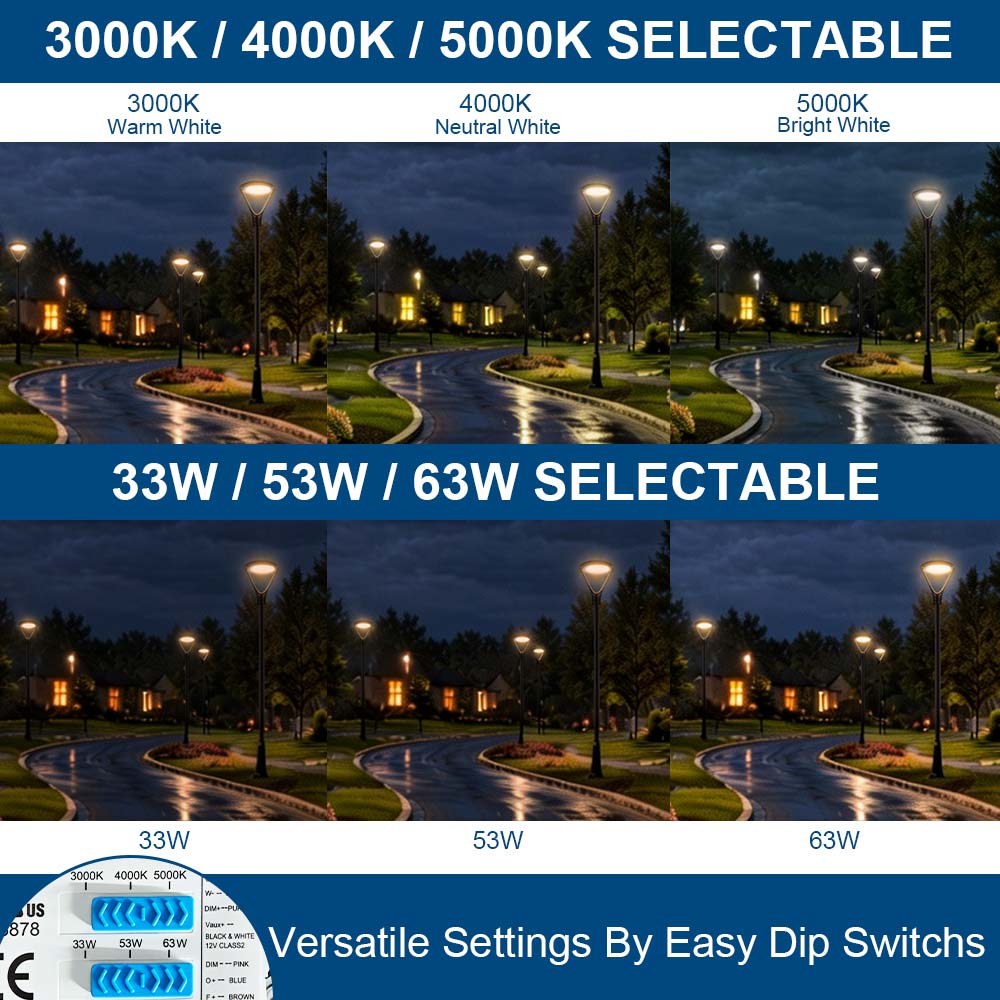 Konlite Atria LED Post Top Light with selectable color temperatures and wattages