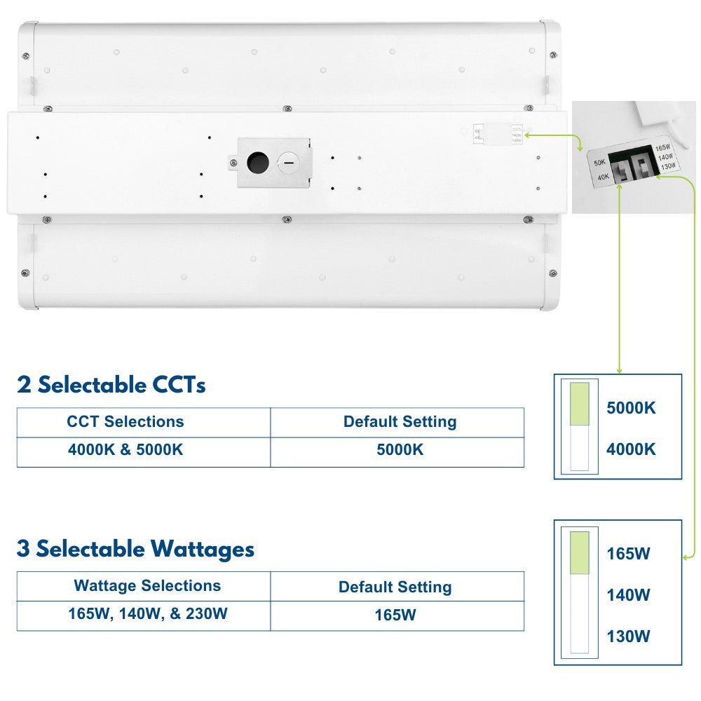 Konlite ALTA 165W LED High Bay Light wattage and CCT selectable