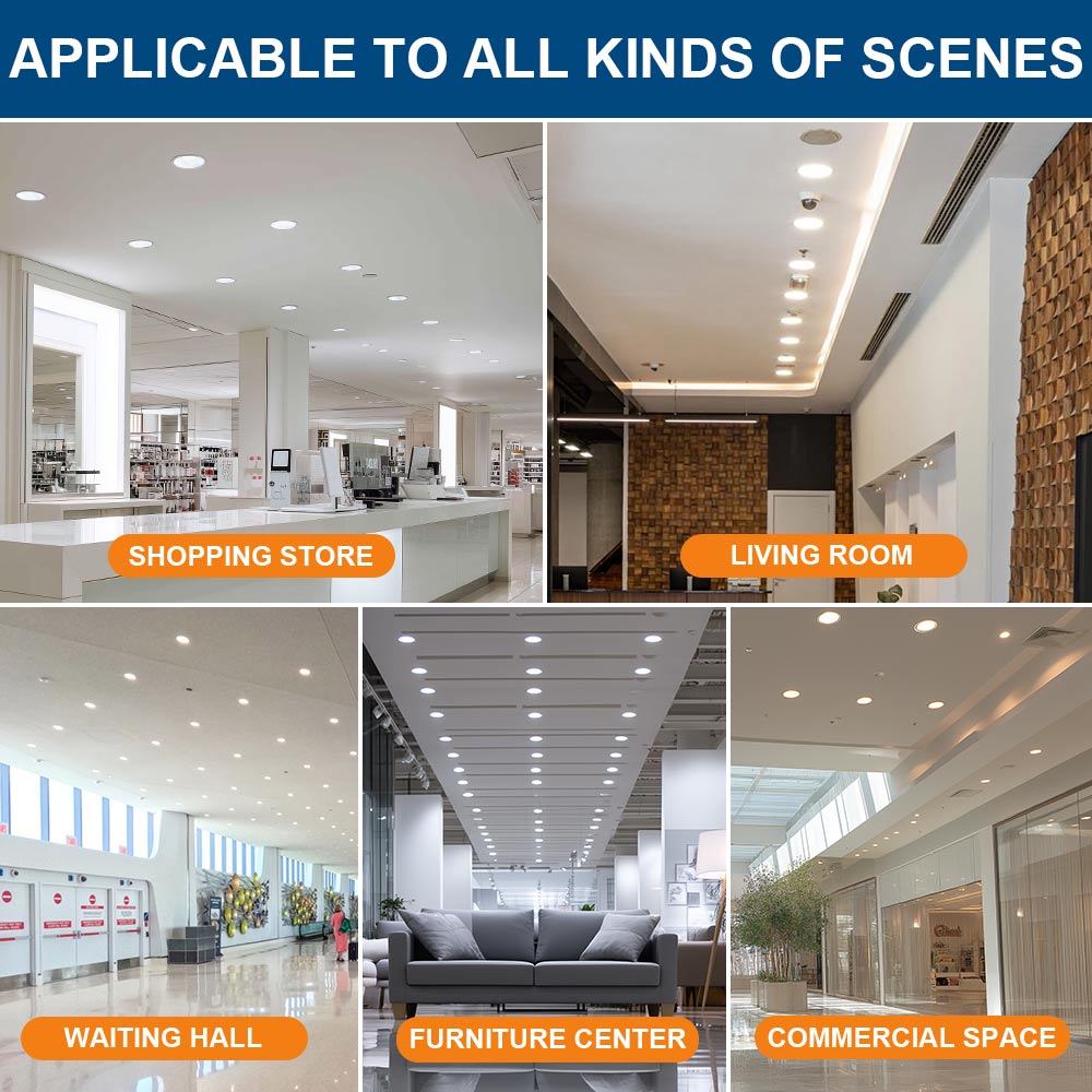 Konlite LED downlight fixture in shopping store, living room, waiting hall, furniture center, and commercial space