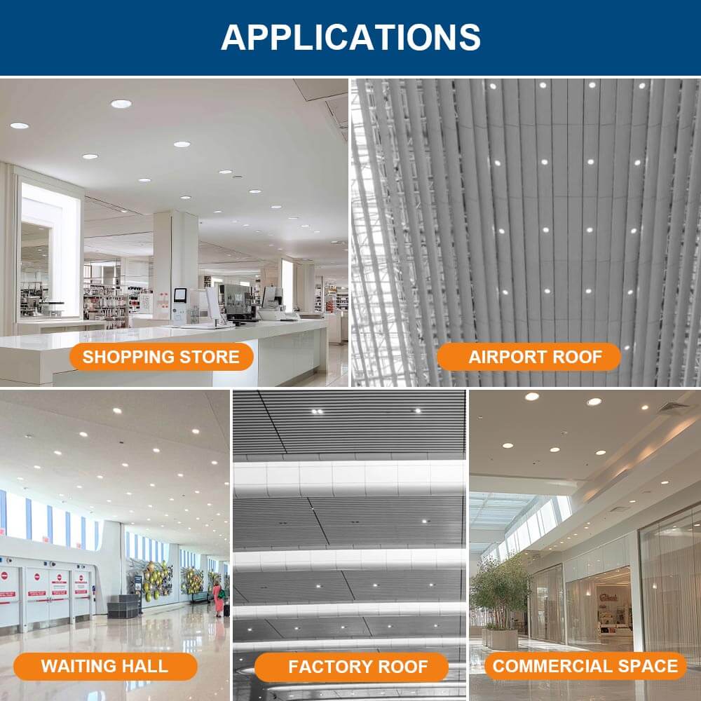 Konlite LED downlight fixture in shopping store, living room, waiting hall, furniture center, and commercial space