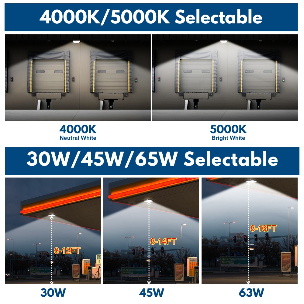 Konlite wattage and CCT selectable LED Canopy Light