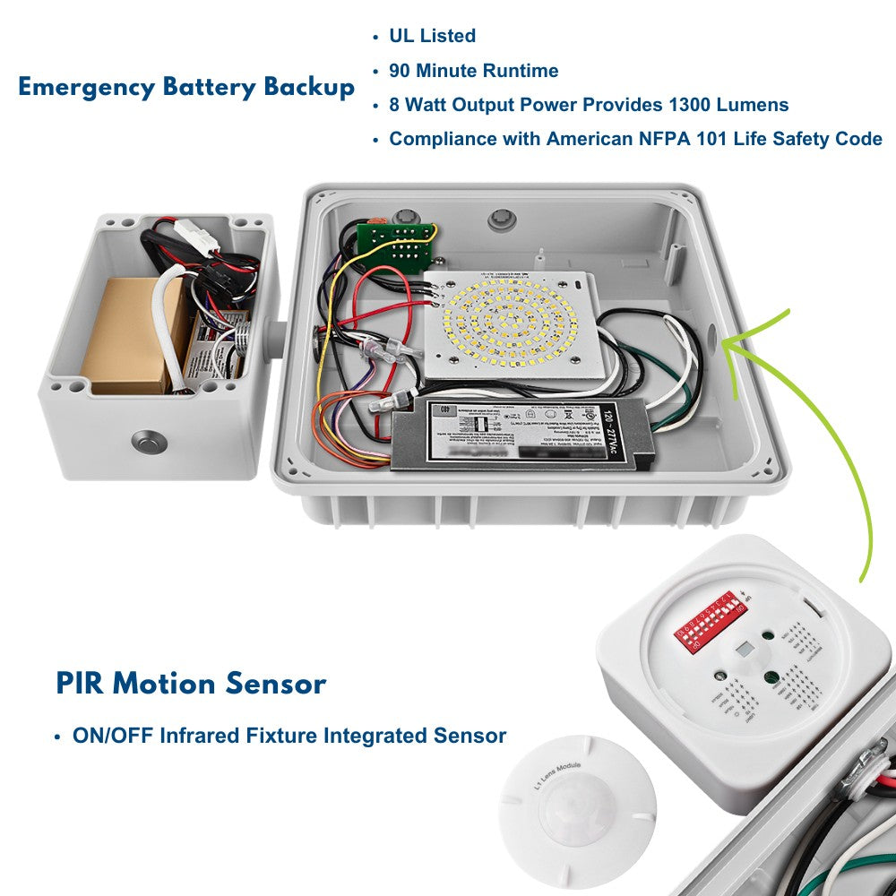 Konlite LED Canopy Light with emergency battery backup or Motion Sensor