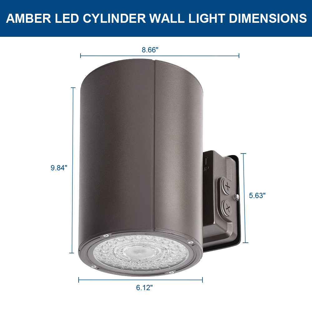 Konlite Amber LED Cylinder Up & Down Wall Light - 20W/16W/10W Selectable - 590nm Wildlife Friendly - 120-277V - 120-277V - Photocell with Cap