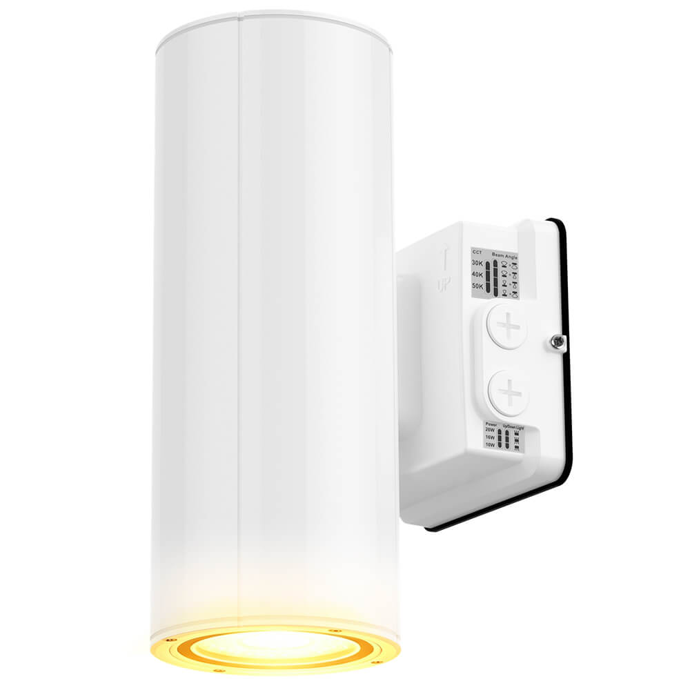 White Konlite 20W Amber LED Cylinder Wall Light - Wildlife friendly