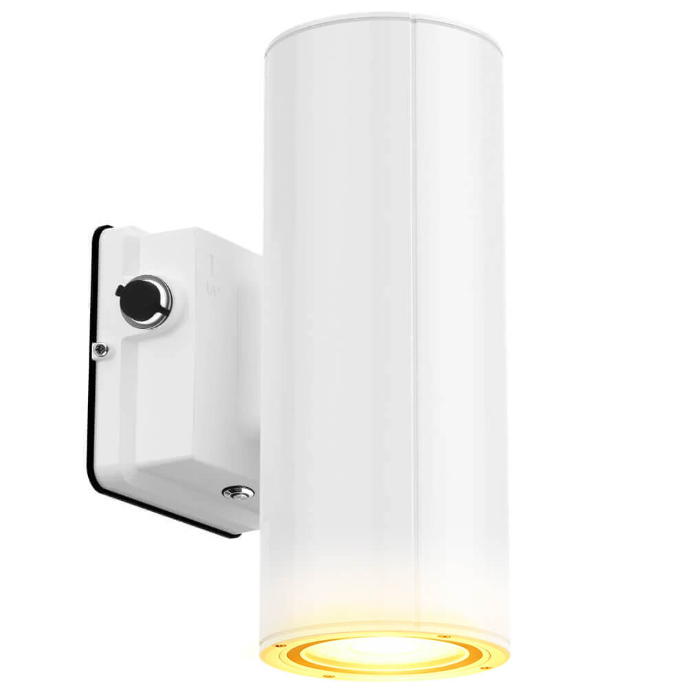 White Konlite 20W Amber LED Cylinder Wall Light - Wildlife friendly - with emergency battery backup