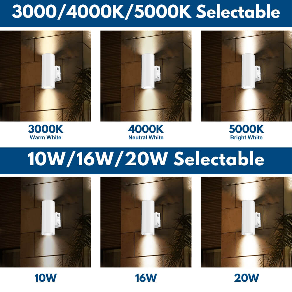 Watts and CCT selections of Konlite LED Cylinder Up and Down Wall Light fixture