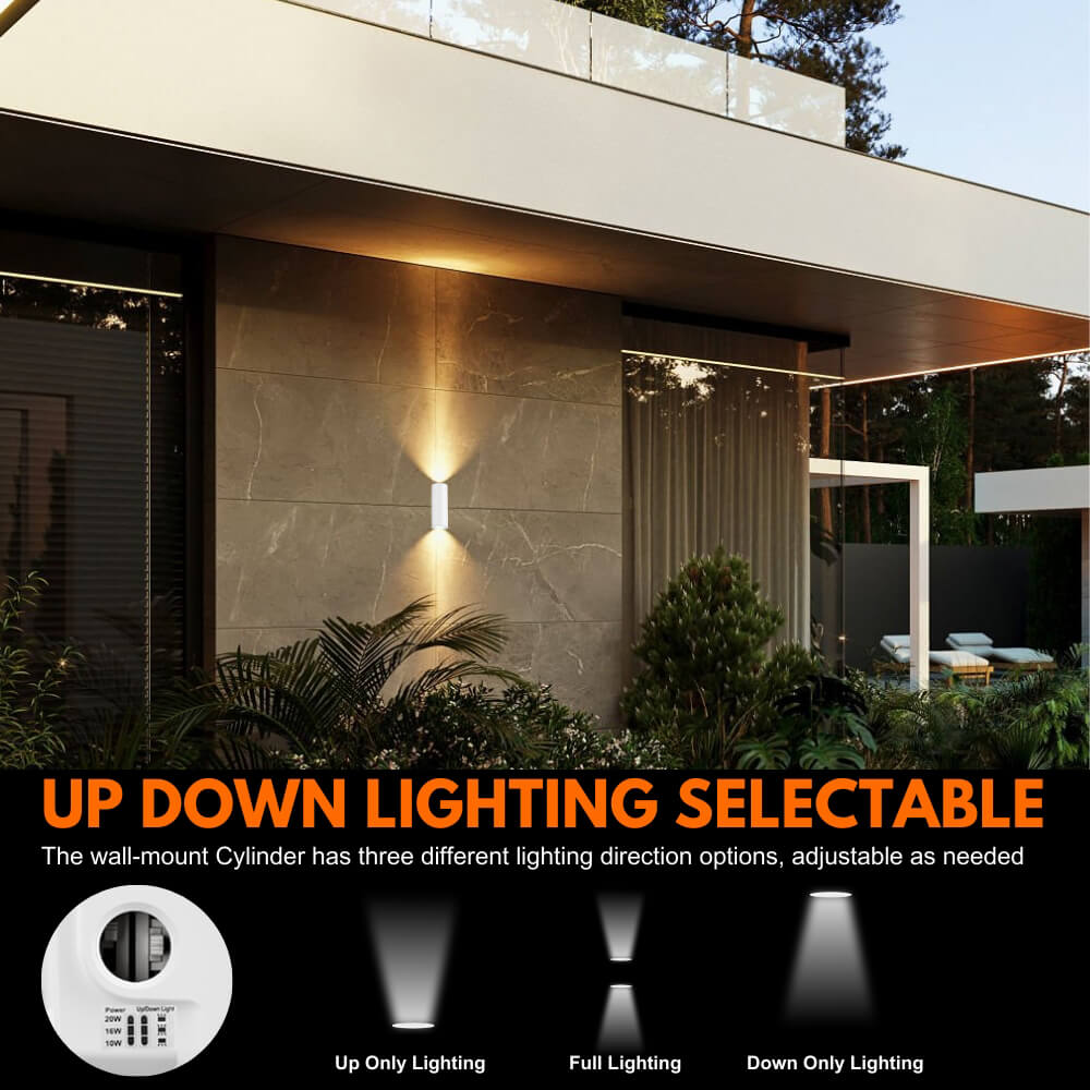 Up and Down selections of Konlite LED Cylinder Up and Down Wall Light fixture