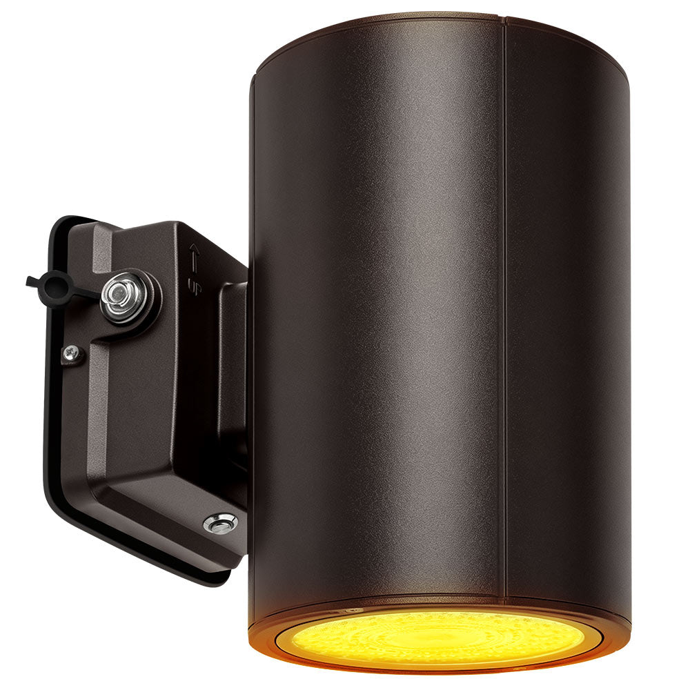 Dark Bronze Konlite 38W Amber LED Cylinder Wall Light - Wildlife friendly - with pre-installed emergency battery back up