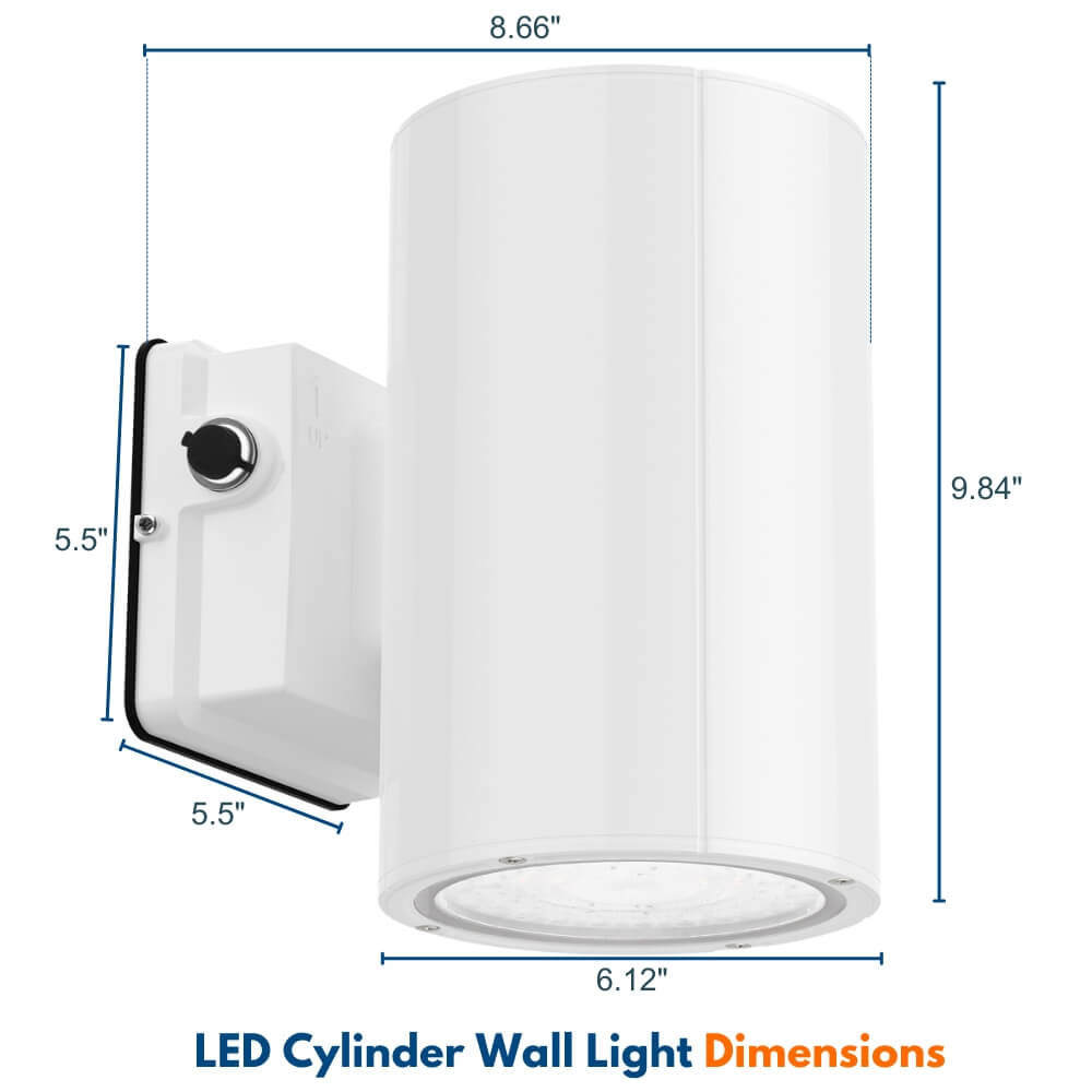 Dimensions of a White Konlite LED Cylinder Up and Down Wall Light fixture
