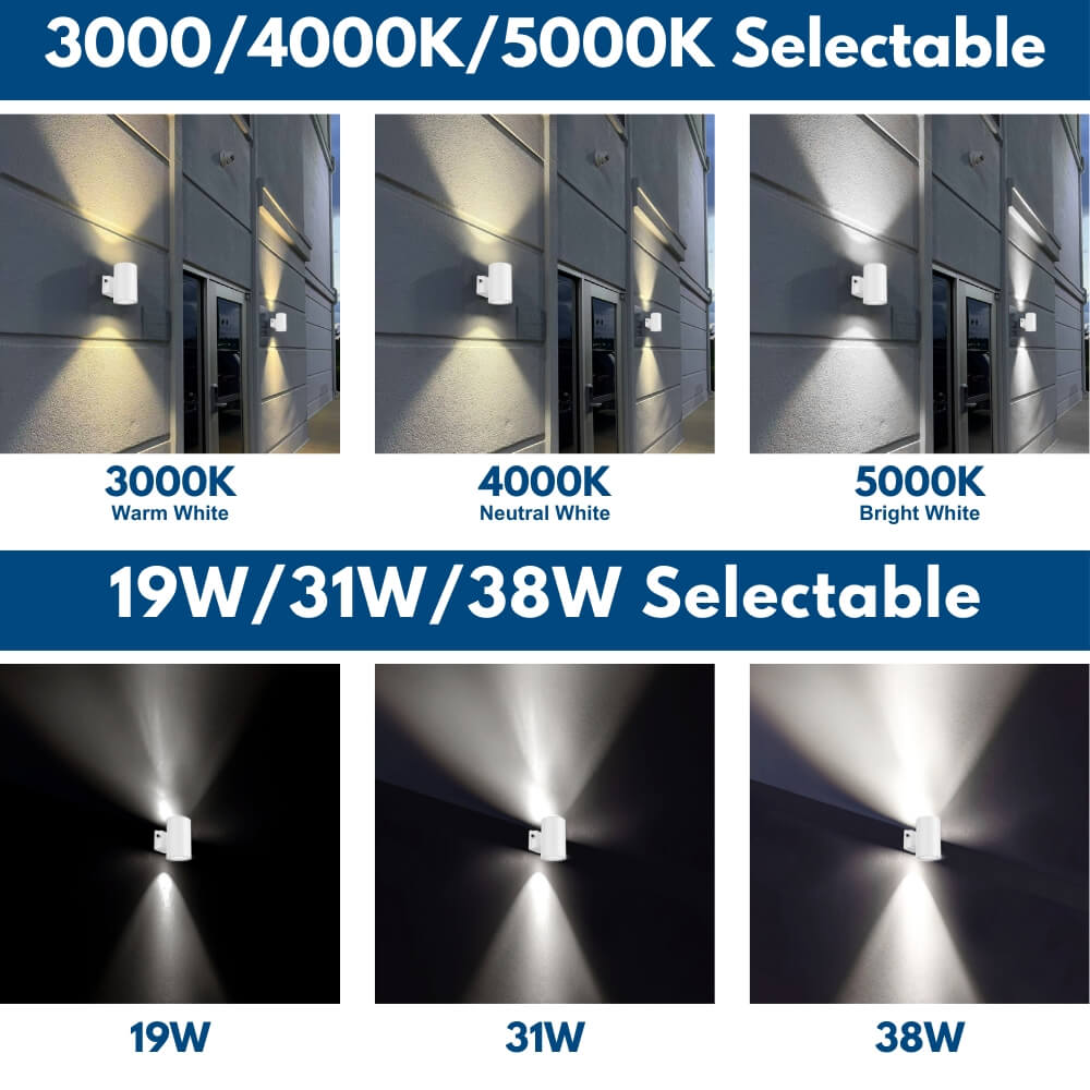 Wattage and CCT Selections of of Konlite 6 inch LED Cylinder Up and Down Wall Light fixture