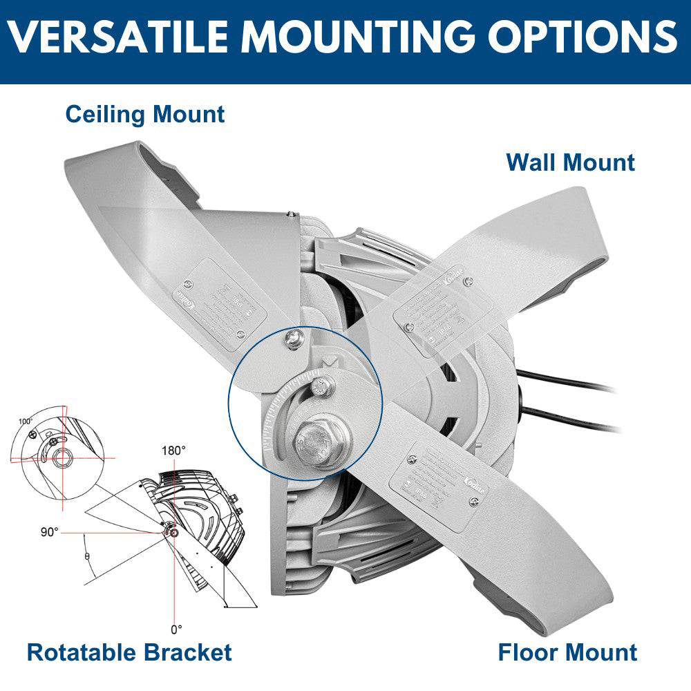 Mounting positions of of 500W Konlite LYRA LED Stadium Light
