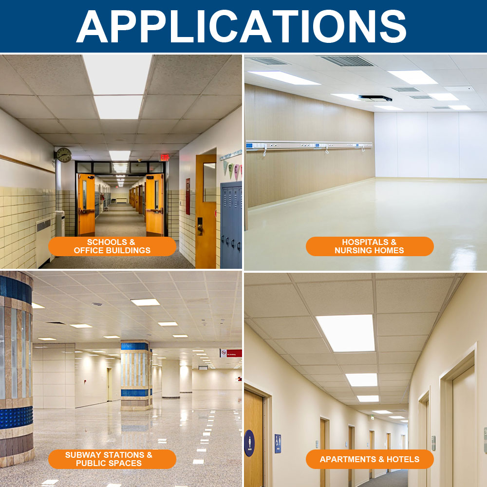 Konlite Panel Light installed applications for schools, hospitals, subway stations, and apartments.