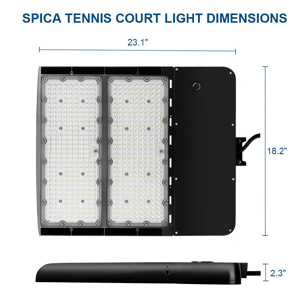 Dimensions of a Konlite Spica 400W Black LED Sports Light