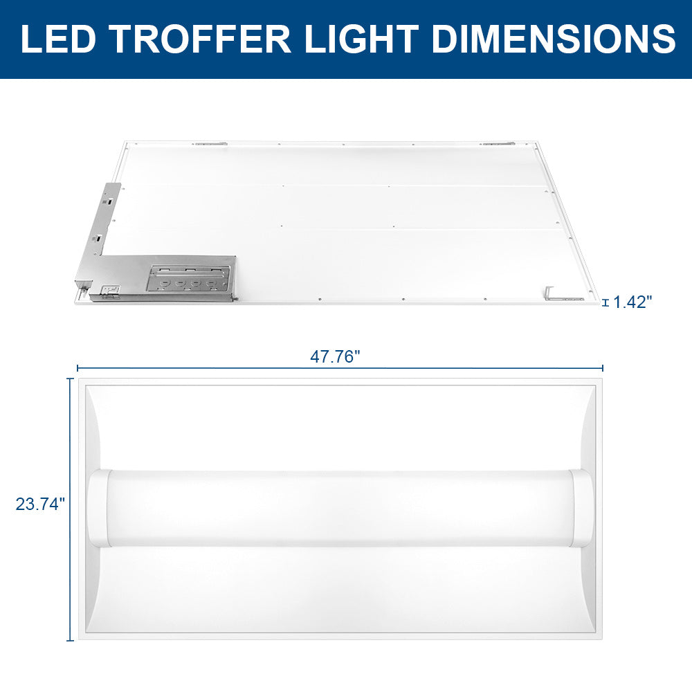 Dimensions of a Konlite 2x4 Center Basket Troffer Light