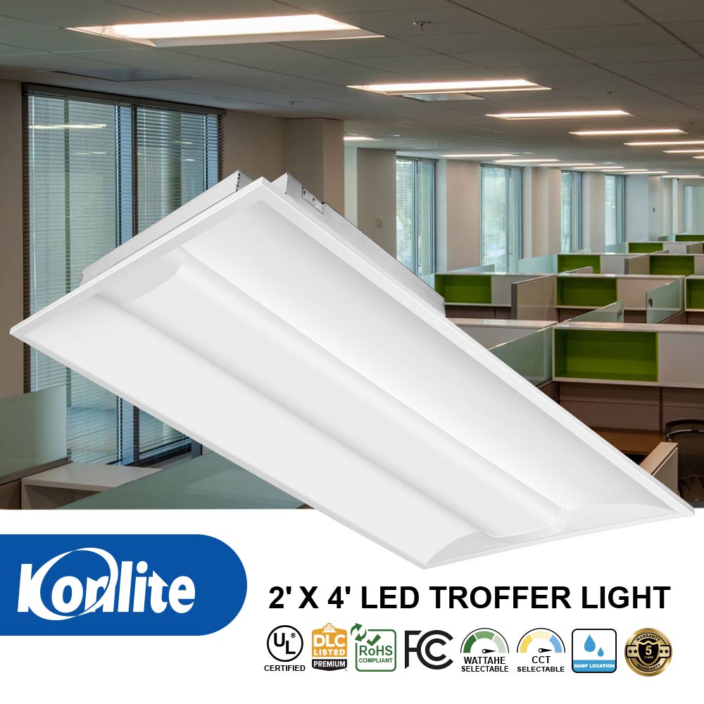 Konlite 2x4 Center Basket Troffer Light in an office