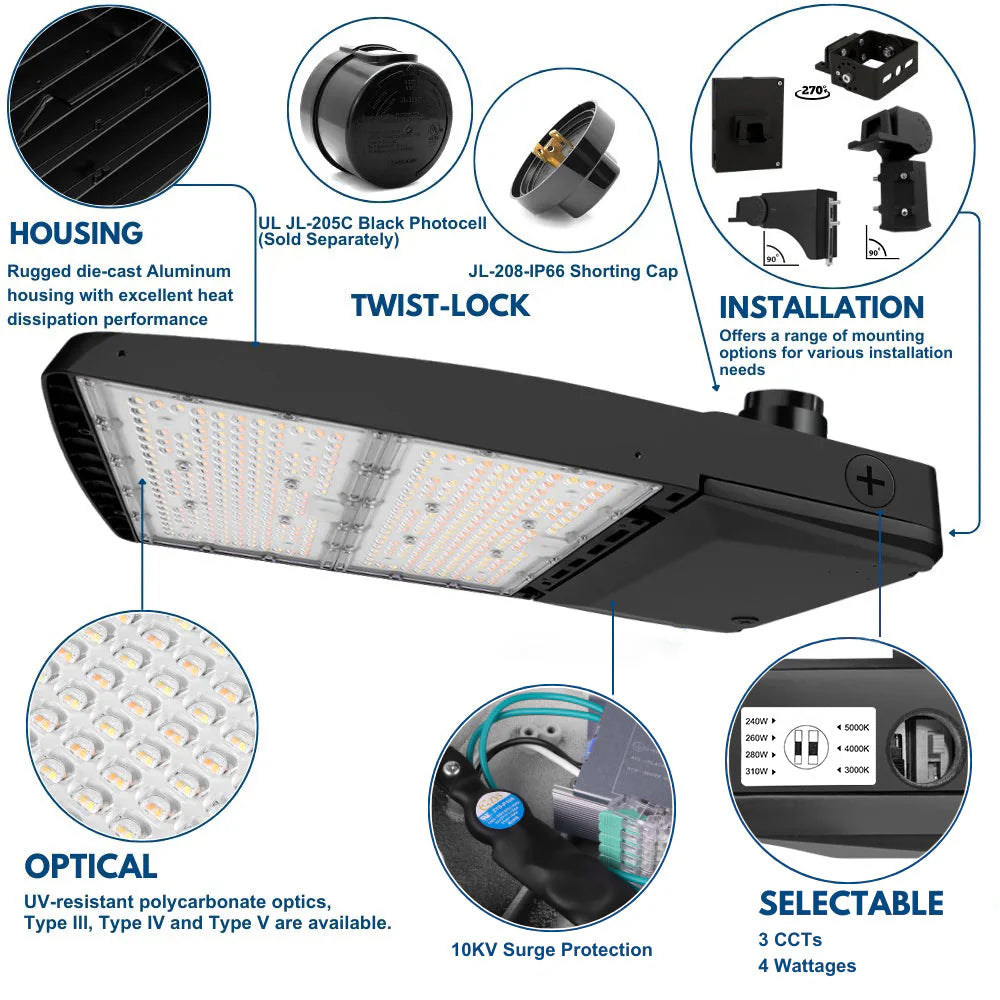 Konlite Vela III LED Black Parking Lot Light product details