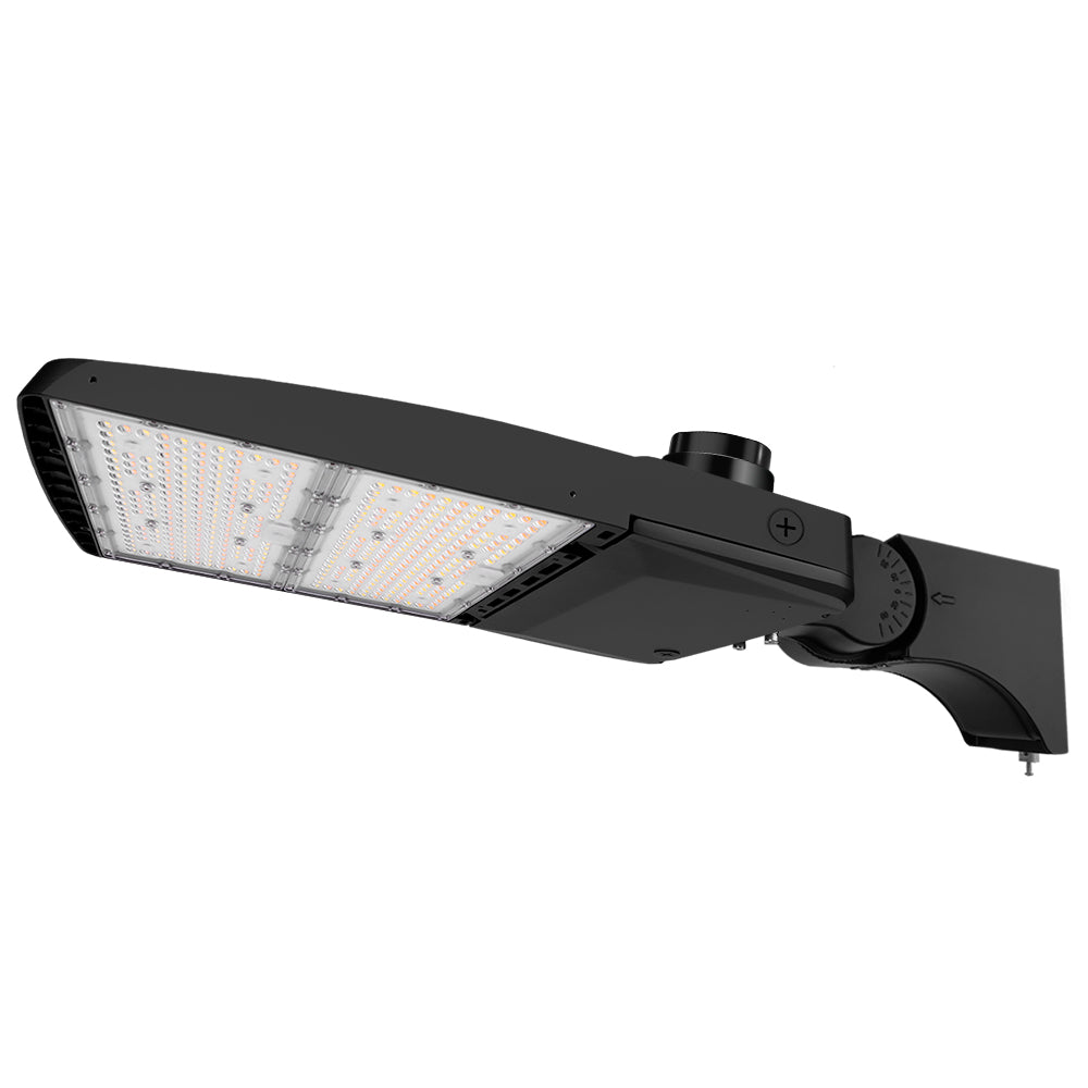 Konlite Vela III 310W LED Black Parking Lot Light with extrusion pole mount arm