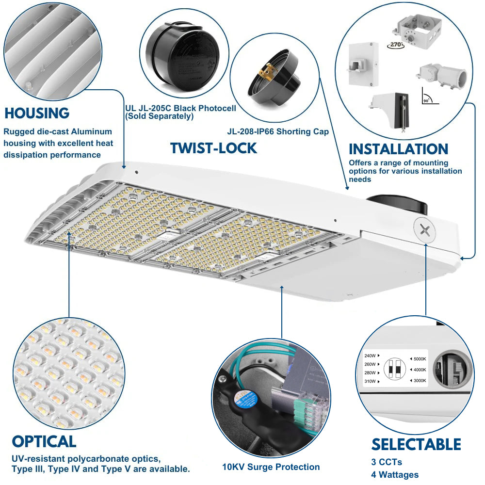 Konlite Vela III LED White Parking Lot Light product details