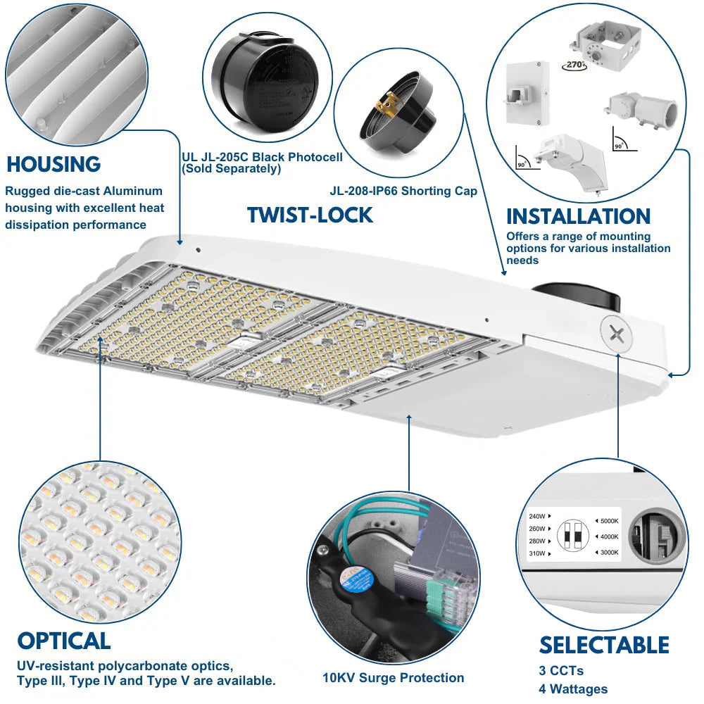 Konlite Vela III LED White Parking Lot Light product details