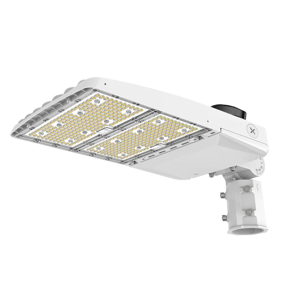 Konlite Vela III 310W LED White Parking Lot Light with slip fitter arm