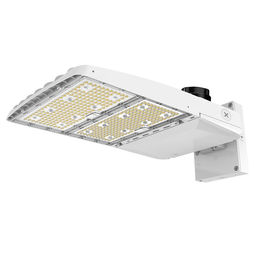 Konlite Vela III 310W LED White Parking Lot Light with wall mount arm