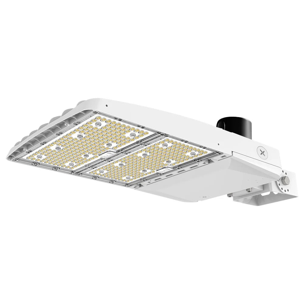 Konlite Vela III 310W LED White Parking Lot Light with yoke arm and photocell