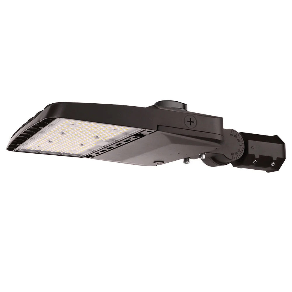 Wattage selectable Vela LED Area light with Slipfitter arm