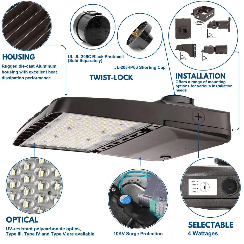 Wattage selectable Vela LED Area light product details