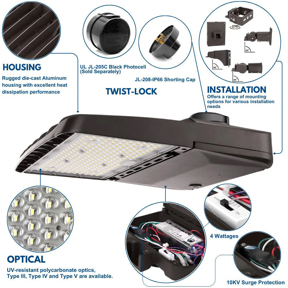 Wattage selectable Vela LED Area light product details