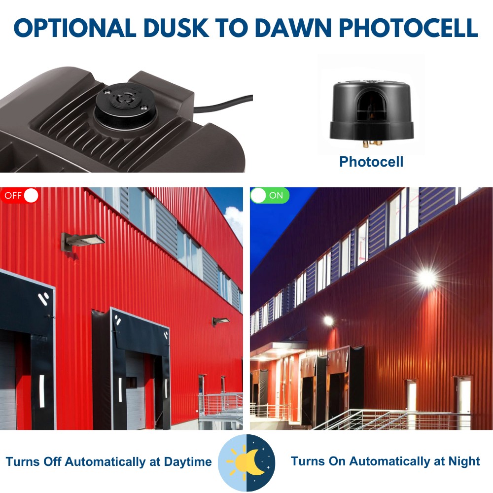 konlite vela wattage selectable 150w area light with photocell