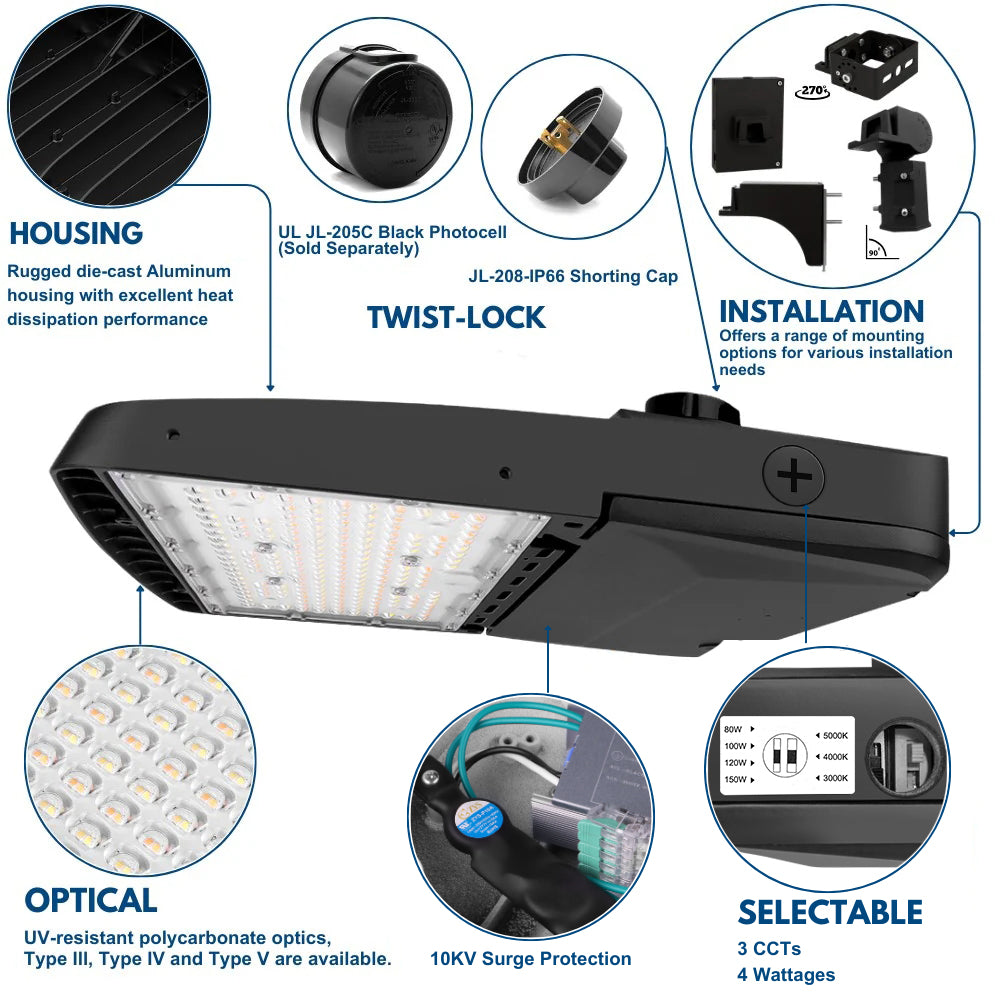 Konlite Vela I LED Black Parking Lot Light product details