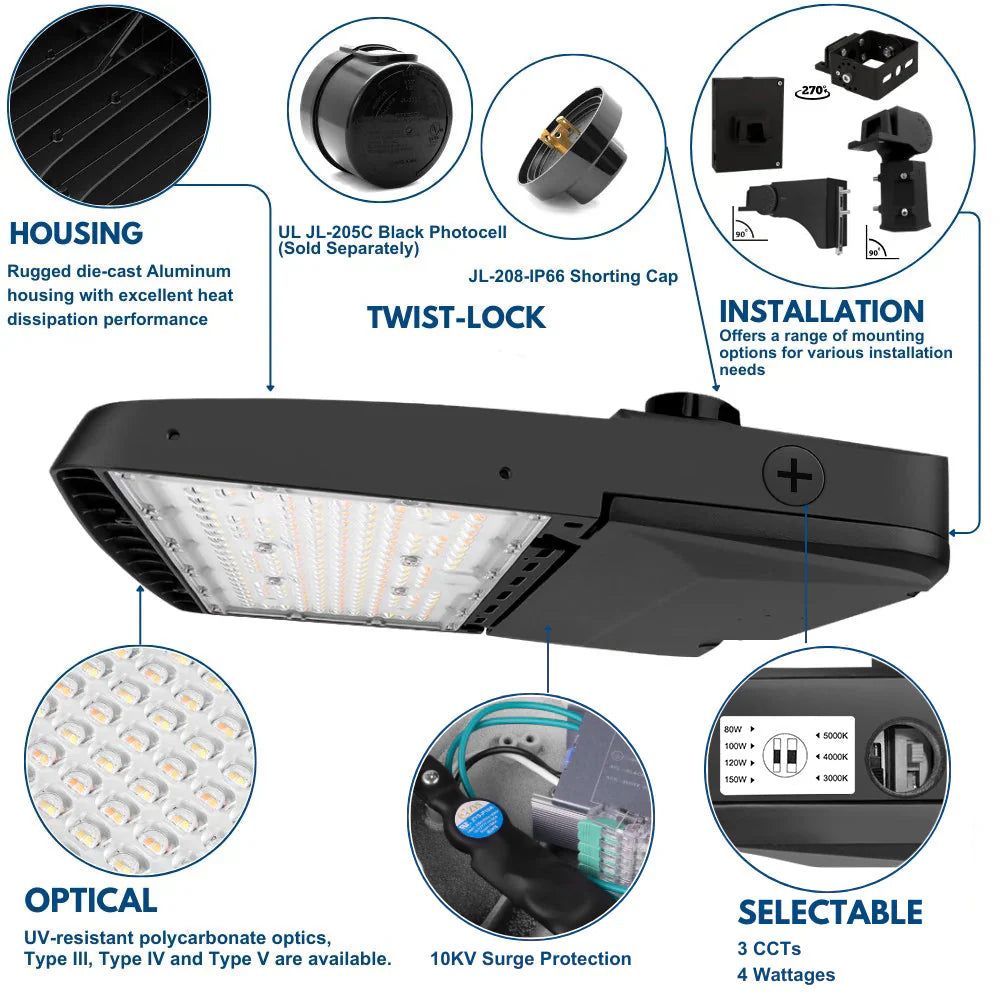Konlite Vela I LED Black Parking Lot Light product details
