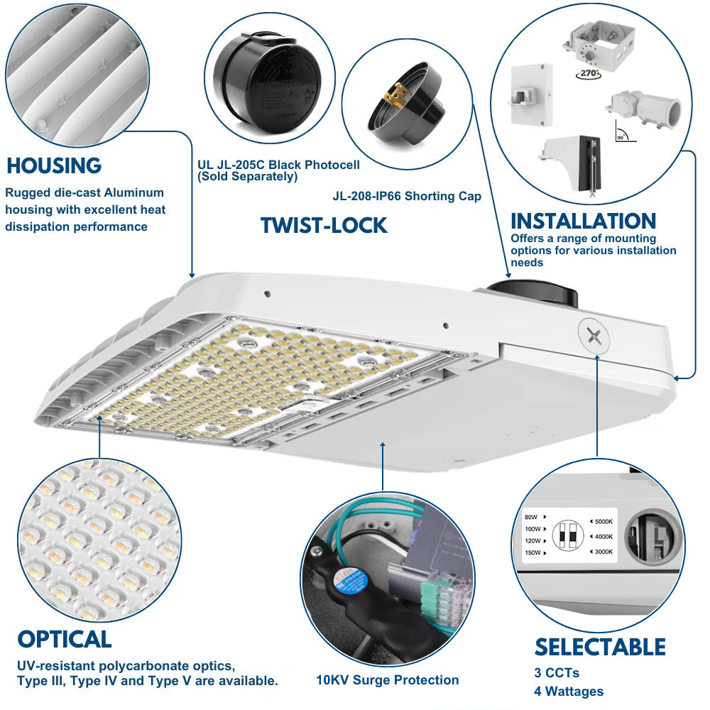 Konlite Vela I LED White Parking Lot Light product details